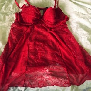 Red babydoll lingerie.